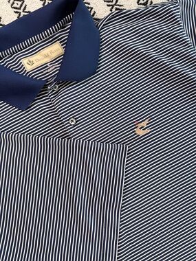 Donald Ross Caves Valley Golf Club Men's XL Blue Striped Performance Polo Shirt